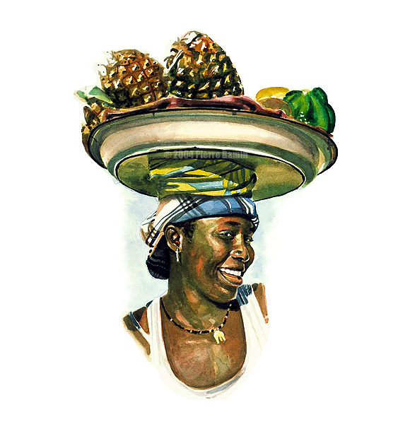 Watercolour of African Girl Selling Fruit
