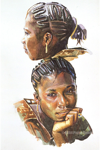 African Girl Head Study. Watercolour on Board