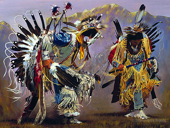 Oil Painting of Dancing American Indians