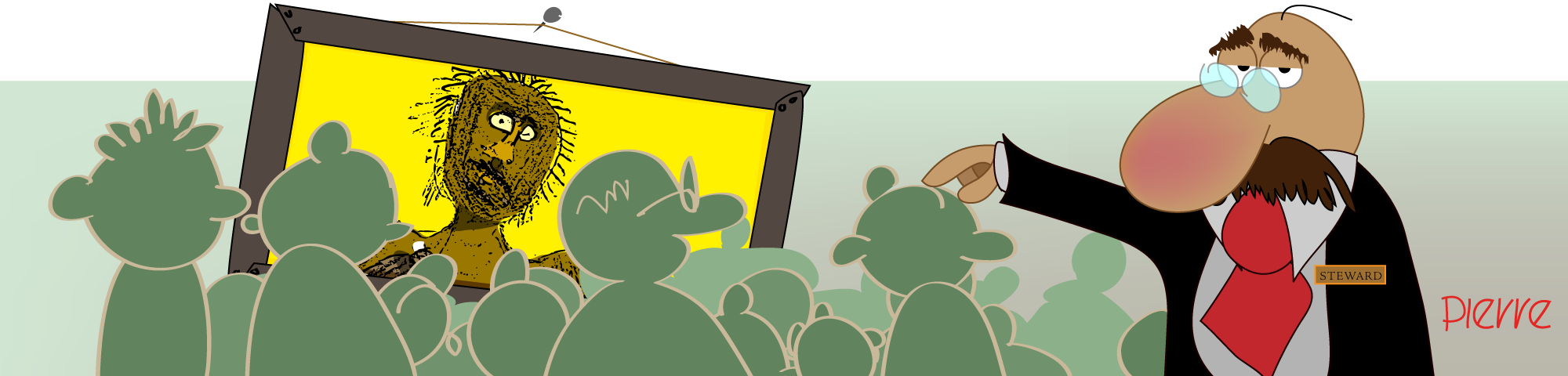 Cartoon showing This is Papa painting being viewing in a gallery