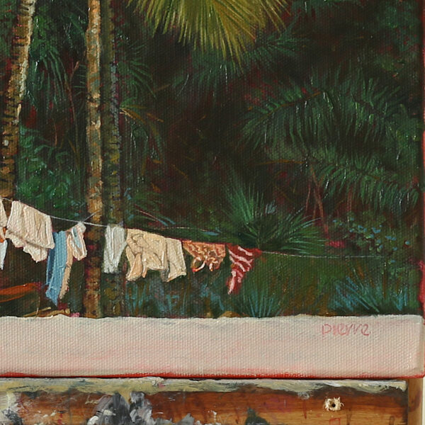Detail of the signature on the oil painting titled, Little Thing