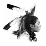 Pencil drawing of an American Indiian boy with head dress