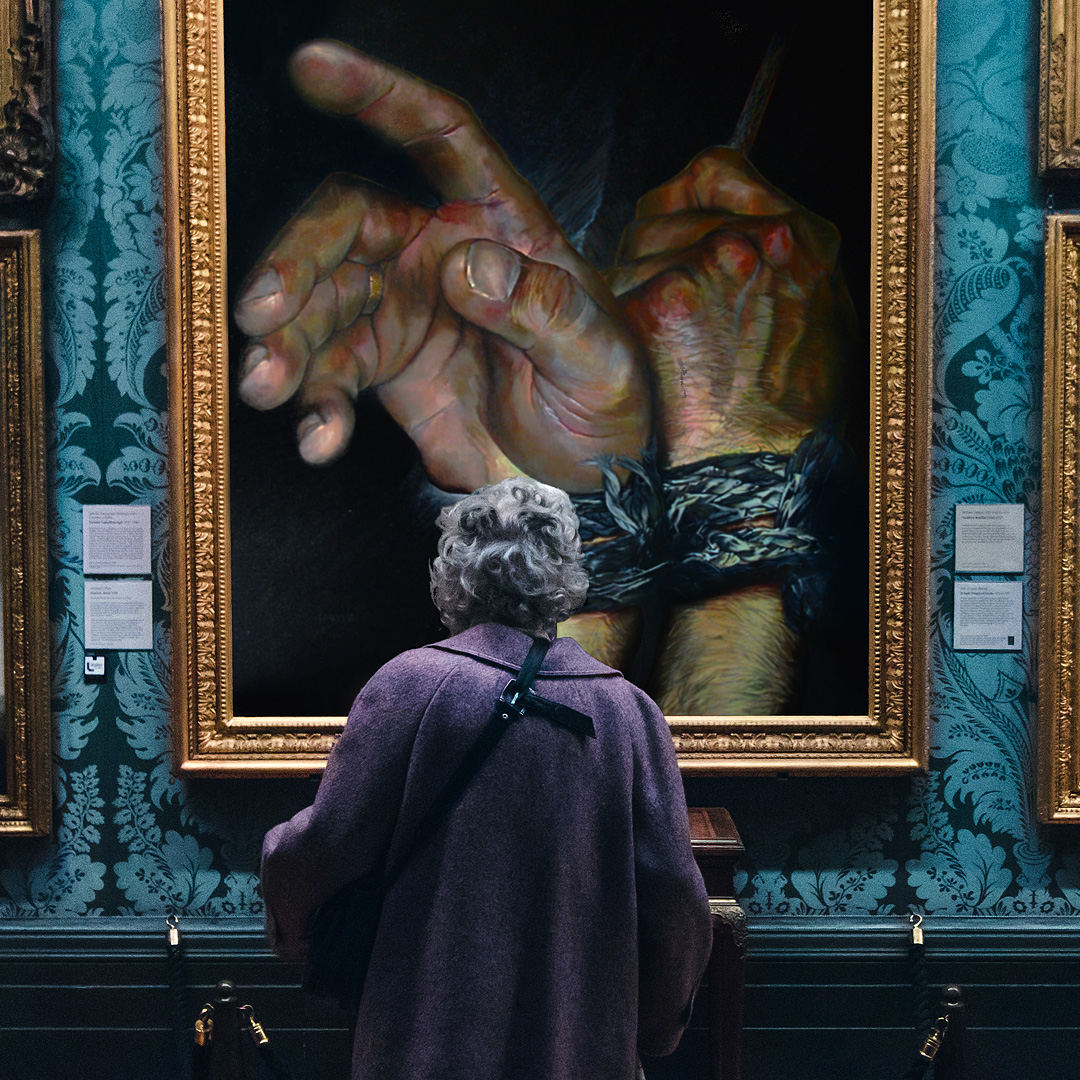 Art investments - A fun image depicting Pierre's dream of a viewer admiring his work in an art gallery