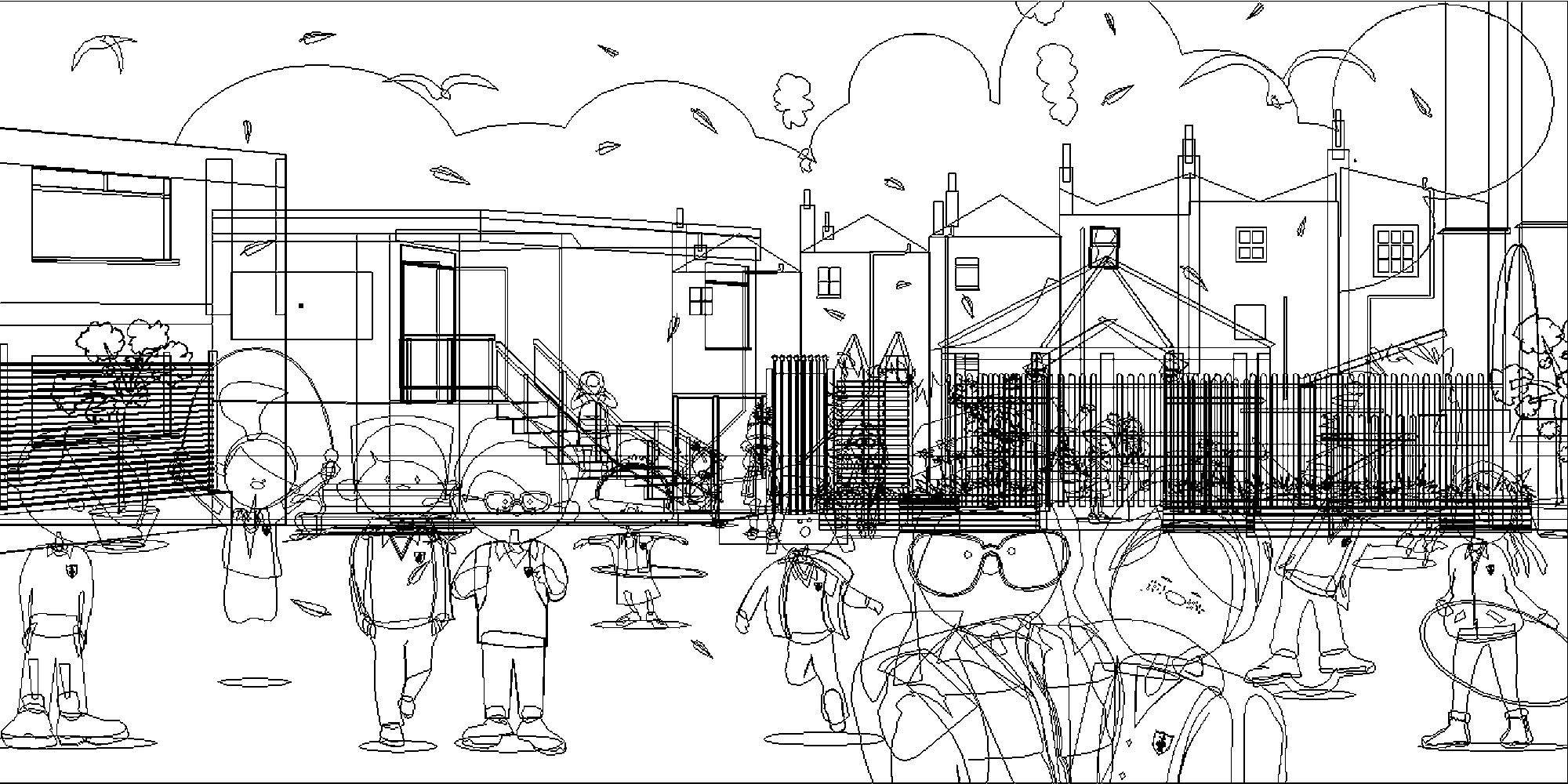 Vector Line Drawing of St Mary Magdalens Primary School in Autumn by Pierre Bamin